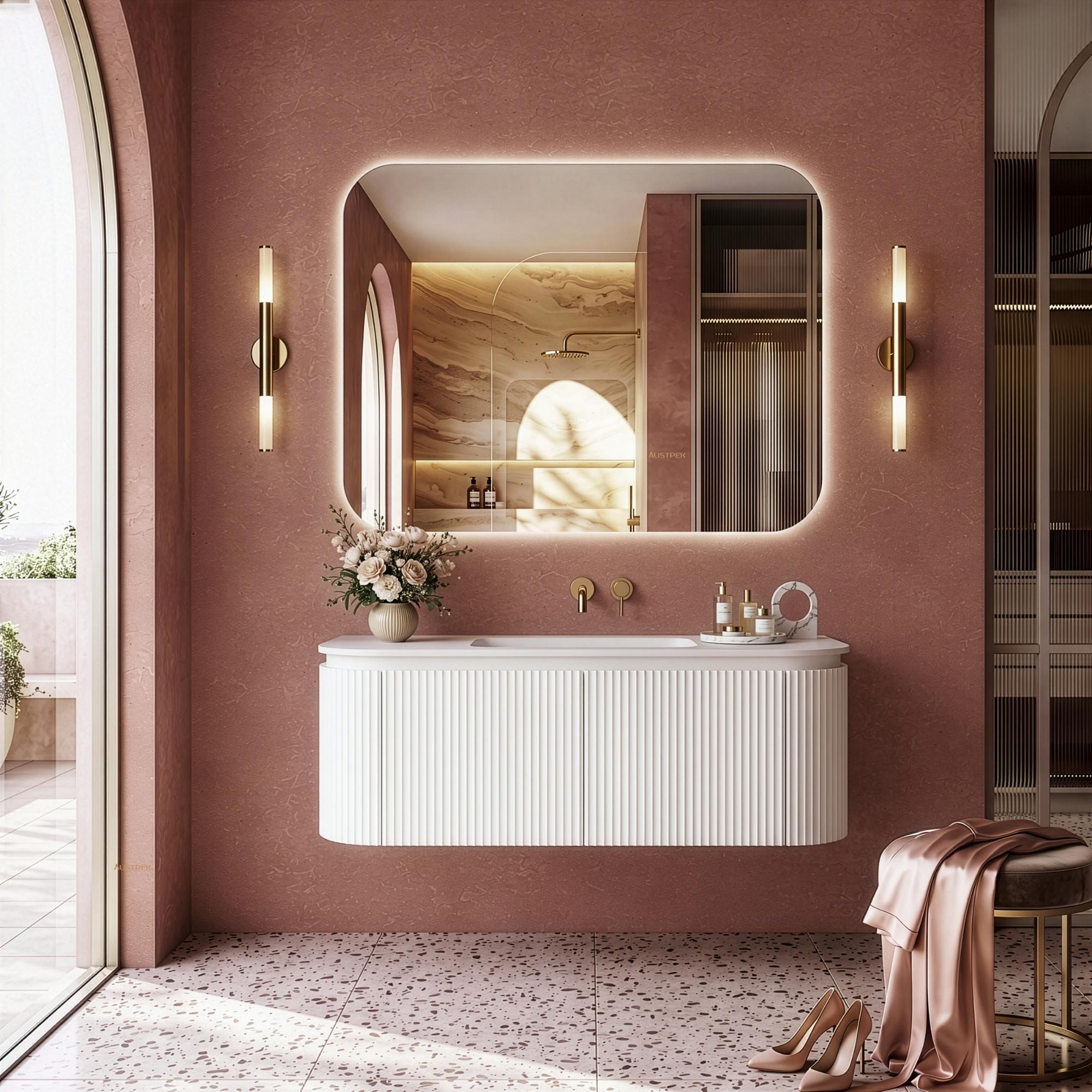 LUKKA ESTELLA MATTE WHITE 1200MM CURVE SINGLE BOWL WALL HUNG VANITY