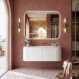 LUKKA ESTELLA MATTE WHITE 1200MM CURVE SINGLE BOWL WALL HUNG VANITY