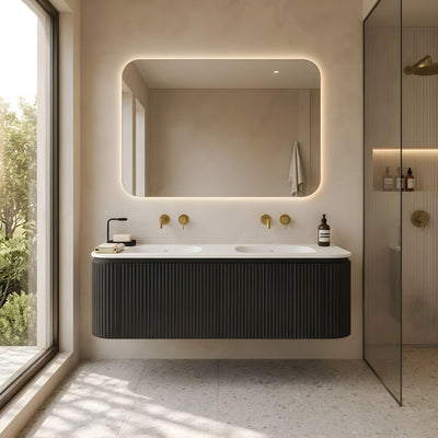 LUKKA ESTELLA MATTE BLACK 1200MM CURVE DOUBLE BOWL WALL HUNG VANITY