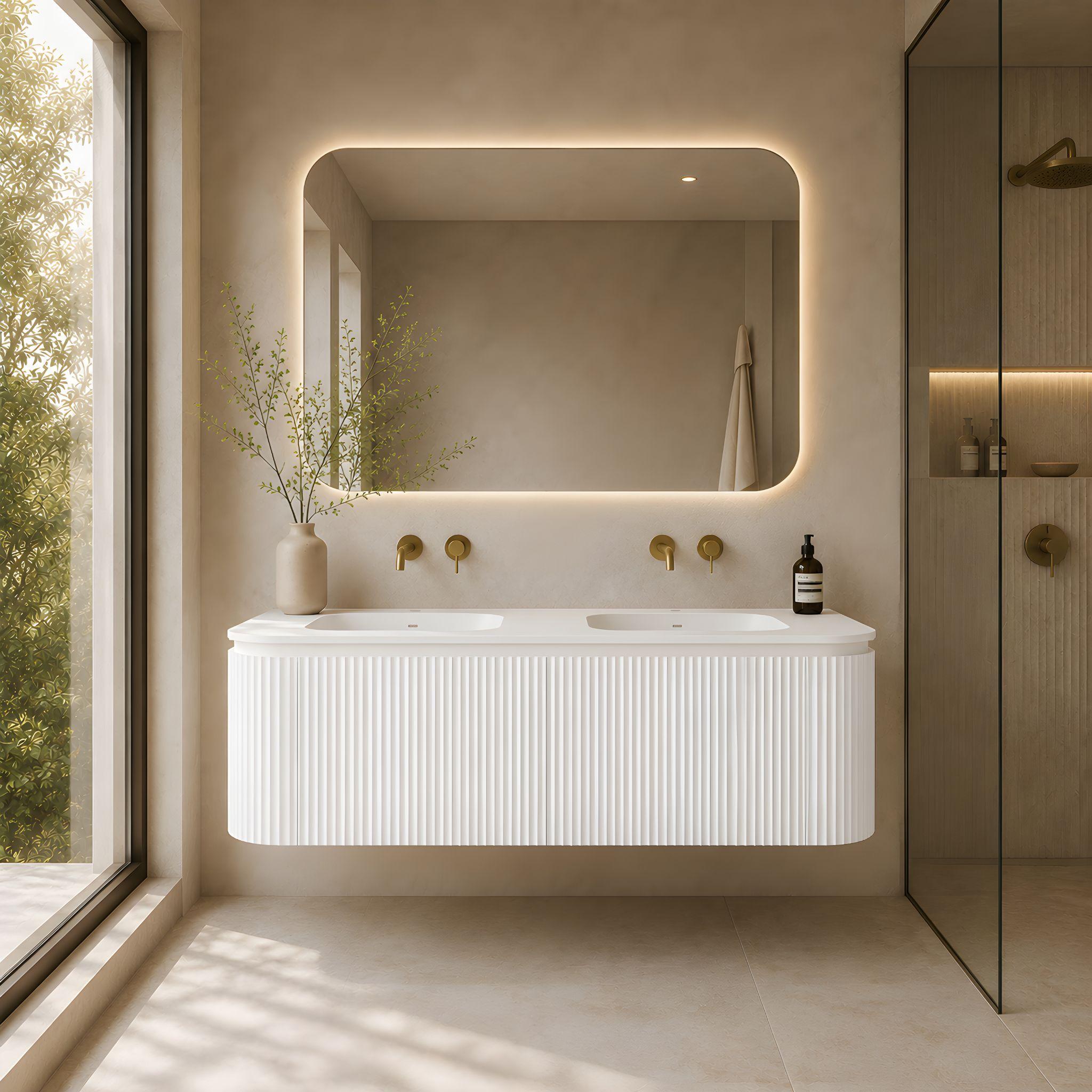 LUKKA ESTELLA MATTE WHITE 1200MM CURVE DOUBLE BOWL WALL HUNG VANITY