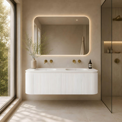 LUKKA ESTELLA MATTE WHITE 1200MM CURVE DOUBLE BOWL WALL HUNG VANITY