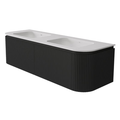 LUKKA ESTELLA MATTE BLACK 1500MM CURVE DOUBLE BOWL WALL HUNG VANITY