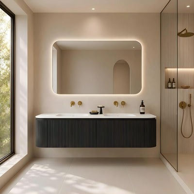 LUKKA ESTELLA MATTE BLACK 1500MM CURVE DOUBLE BOWL WALL HUNG VANITY