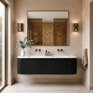 LUKKA ESTELLA MATTE BLACK 1500MM CURVE DOUBLE BOWL WALL HUNG VANITY