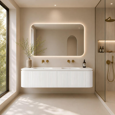 LUKKA ESTELLA MATTE WHITE 1500MM CURVE DOUBLE BOWL WALL HUNG VANITY
