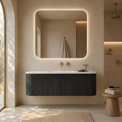 LUKKA ESTELLA MATTE BLACK 1500MM CURVE SINGLE BOWL WALL HUNG VANITY