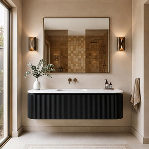 LUKKA ESTELLA MATTE BLACK 1500MM CURVE SINGLE BOWL WALL HUNG VANITY