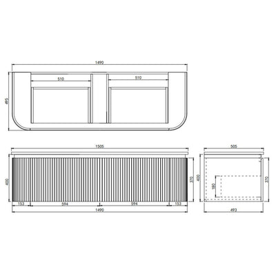 LUKKA ESTELLA MATTE WHITE 1500MM CURVE SINGLE BOWL WALL HUNG VANITY