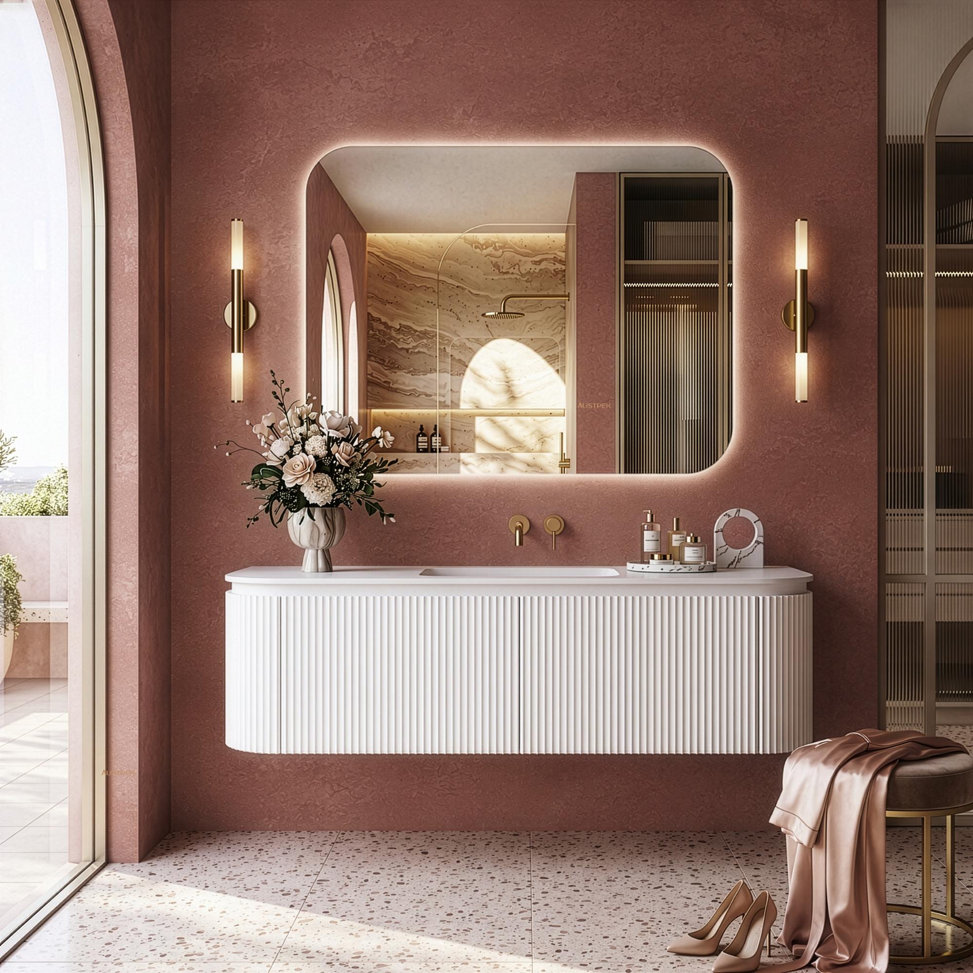 LUKKA ESTELLA MATTE WHITE 1500MM CURVE SINGLE BOWL WALL HUNG VANITY