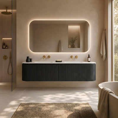 LUKKA ESTELLA MATTE BLACK 1800MM CURVE DOUBLE BOWL WALL HUNG VANITY