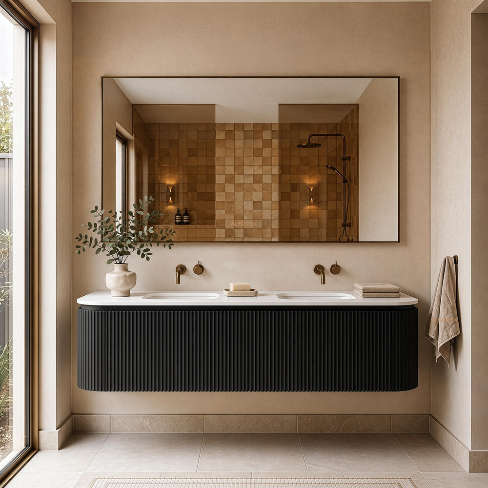 LUKKA ESTELLA MATTE BLACK 1800MM CURVE DOUBLE BOWL WALL HUNG VANITY