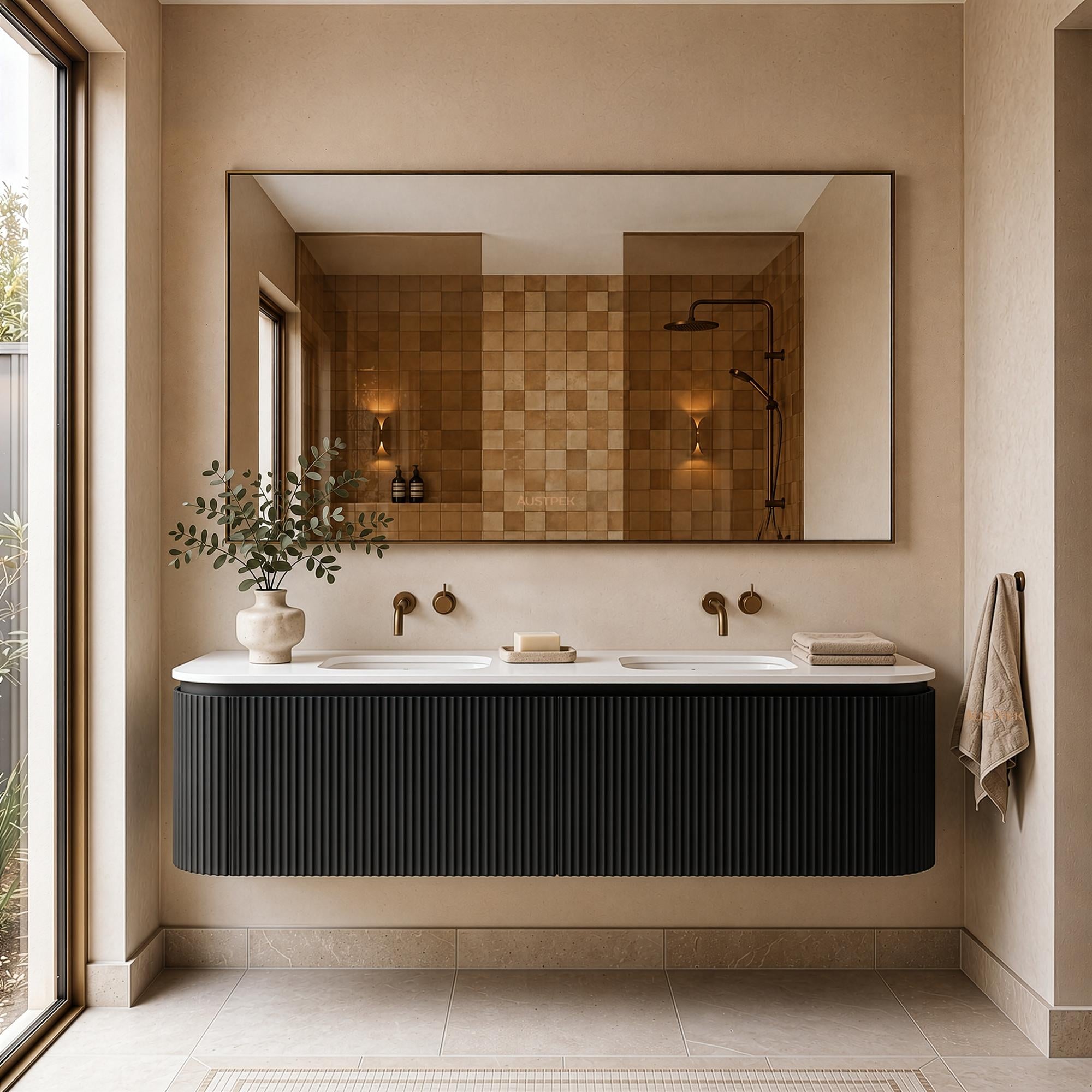 LUKKA ESTELLA MATTE BLACK 1800MM CURVE DOUBLE BOWL WALL HUNG VANITY