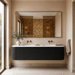 LUKKA ESTELLA MATTE BLACK 1800MM CURVE DOUBLE BOWL WALL HUNG VANITY