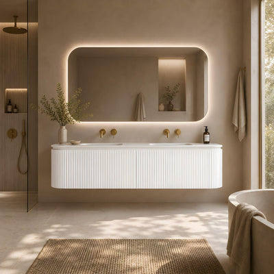 LUKKA ESTELLA MATTE WHITE 1800MM CURVE DOUBLE BOWL WALL HUNG VANITY