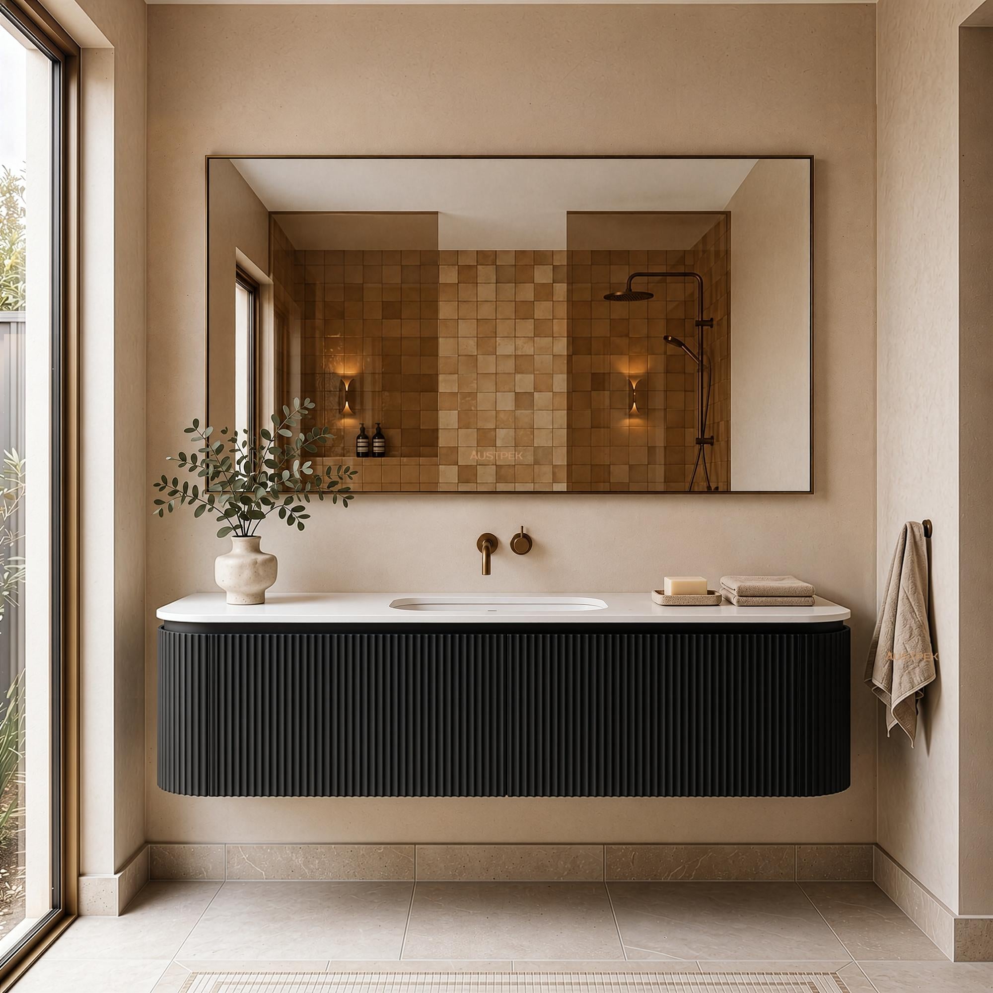 LUKKA ESTELLA MATTE BLACK 1800MM CURVE SINGLE BOWL WALL HUNG VANITY