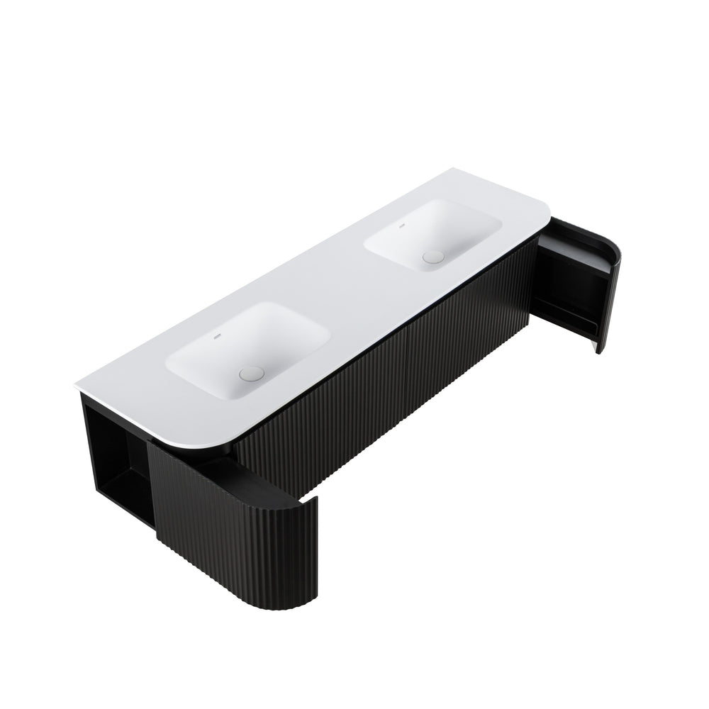 LUKKA ESTELLA MATTE BLACK 1800MM CURVE SINGLE BOWL WALL HUNG VANITY