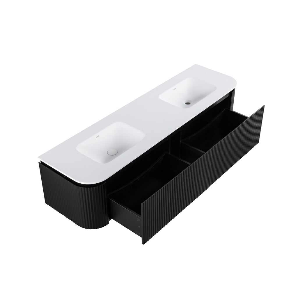 LUKKA ESTELLA MATTE BLACK 1800MM CURVE SINGLE BOWL WALL HUNG VANITY