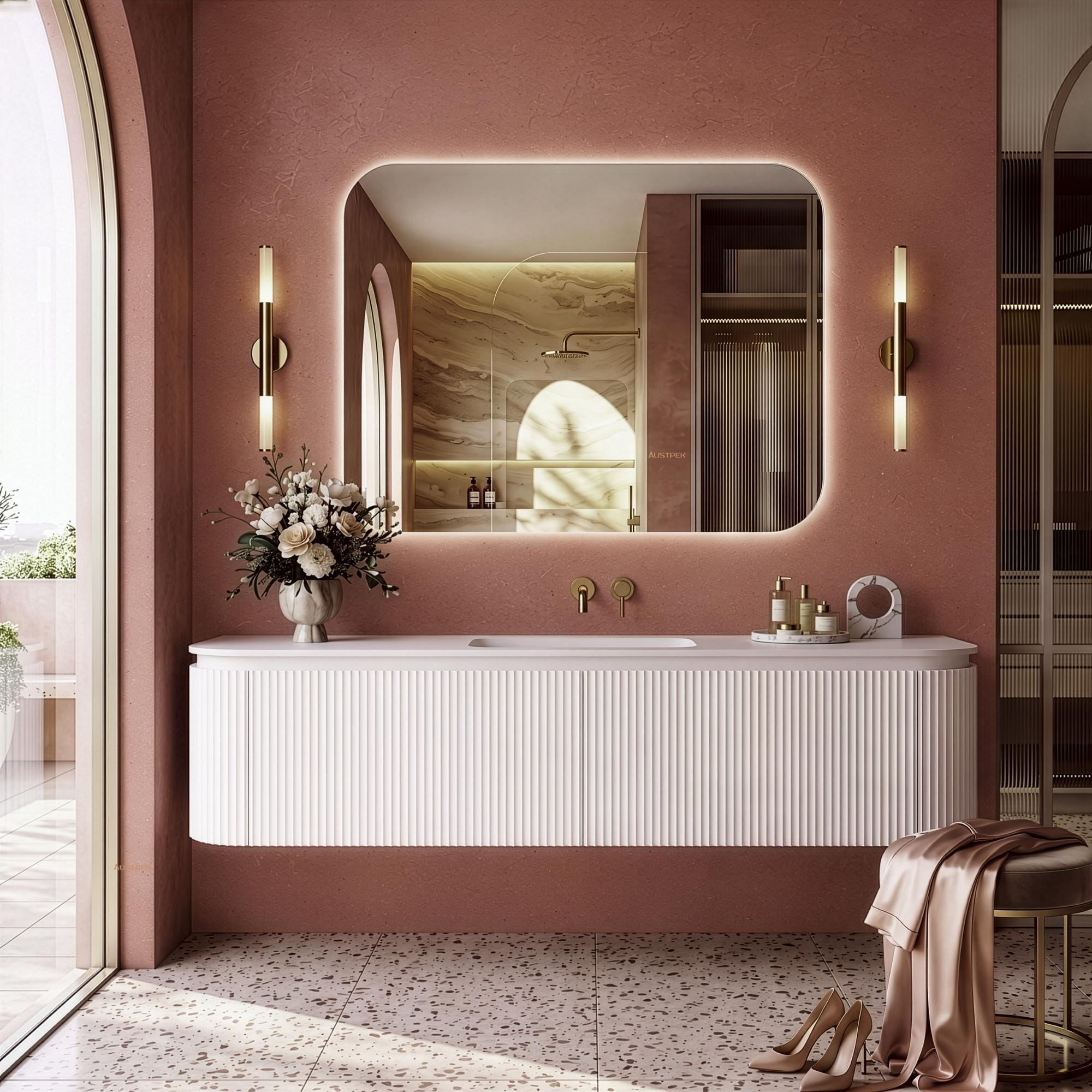 LUKKA ESTELLA MATTE WHITE 1800MM CURVE SINGLE BOWL WALL HUNG VANITY
