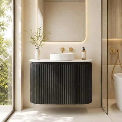 LUKKA ESTELLA MATTE BLACK 600MM CURVE SINGLE BOWL WALL HUNG VANITY