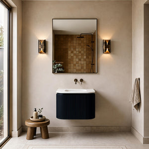 LUKKA ESTELLA MATTE BLACK 600MM CURVE SINGLE BOWL WALL HUNG VANITY