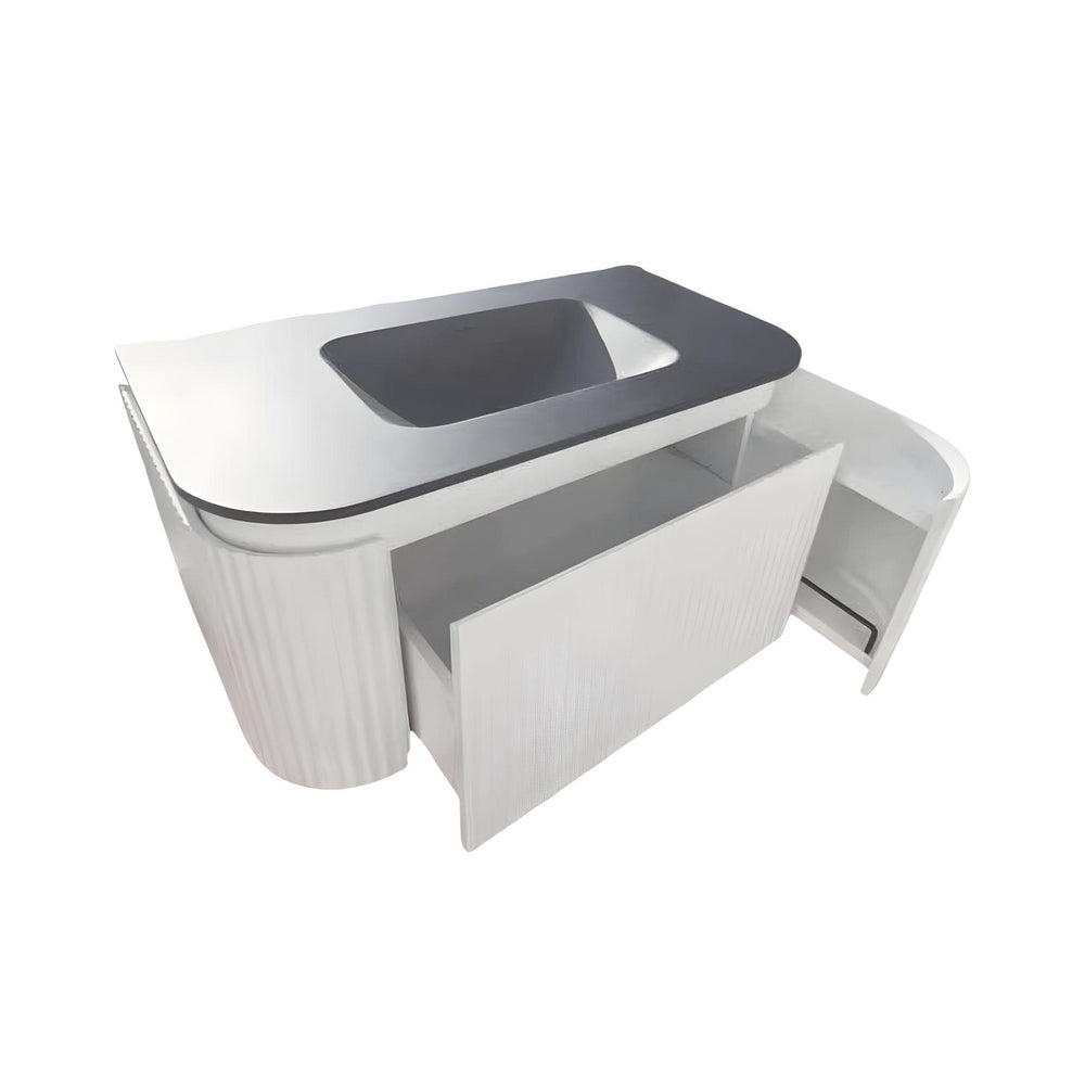 LUKKA ESTELLA MATTE WHITE 600MM CURVE SINGLE BOWL WALL HUNG VANITY