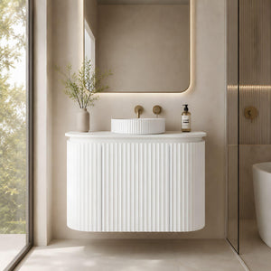 LUKKA ESTELLA MATTE WHITE 600MM CURVE SINGLE BOWL WALL HUNG VANITY
