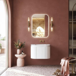 LUKKA ESTELLA MATTE WHITE 600MM CURVE SINGLE BOWL WALL HUNG VANITY