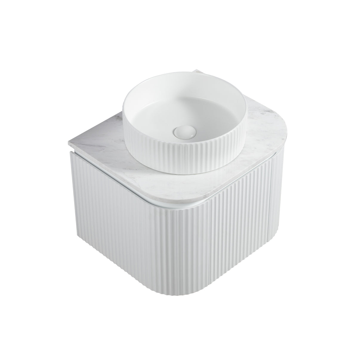 LUKKA ESTELLA MATTE WHITE 600MM CURVE SINGLE BOWL WALL HUNG VANITY