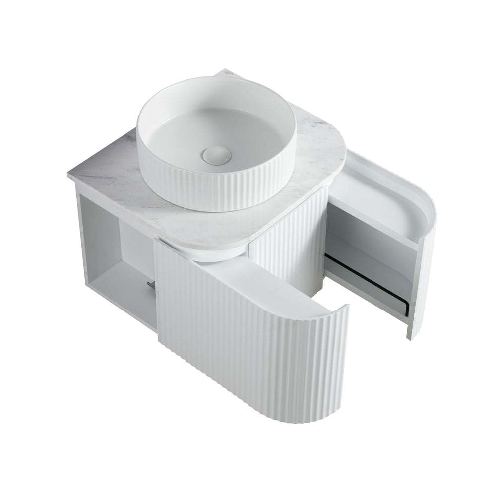 LUKKA ESTELLA MATTE WHITE 600MM CURVE SINGLE BOWL WALL HUNG VANITY