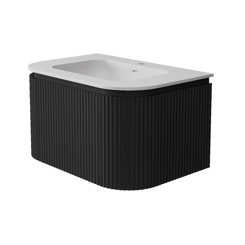 LUKKA ESTELLA MATTE BLACK 750MM CURVE SINGLE BOWL WALL HUNG VANITY