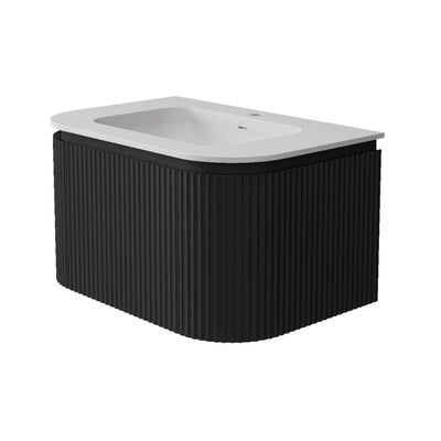 LUKKA ESTELLA MATTE BLACK 750MM CURVE SINGLE BOWL WALL HUNG VANITY
