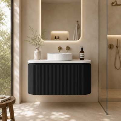 LUKKA ESTELLA MATTE BLACK 750MM CURVE SINGLE BOWL WALL HUNG VANITY