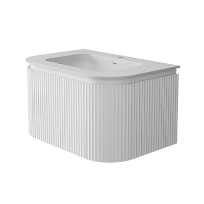 LUKKA ESTELLA MATTE WHITE 750MM CURVE SINGLE BOWL WALL HUNG VANITY