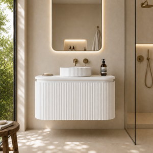 LUKKA ESTELLA MATTE WHITE 750MM CURVE SINGLE BOWL WALL HUNG VANITY