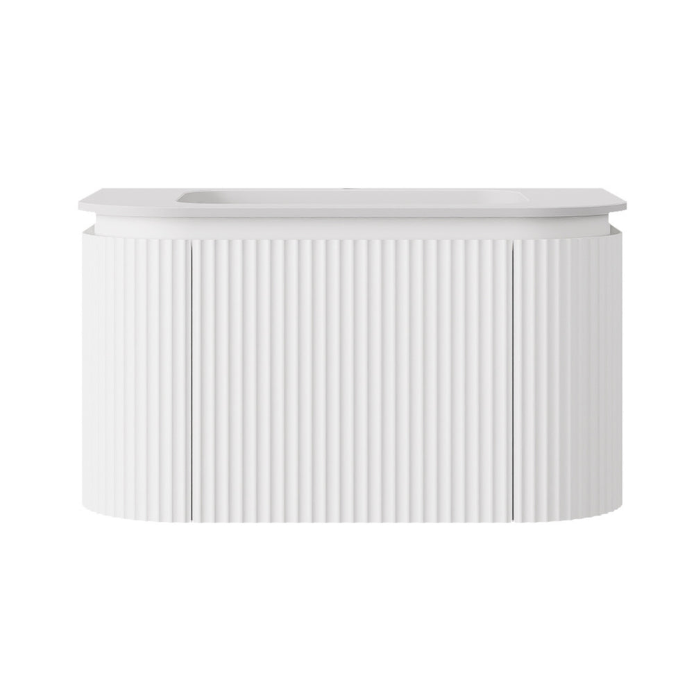 LUKKA ESTELLA MATTE WHITE 750MM CURVE SINGLE BOWL WALL HUNG VANITY