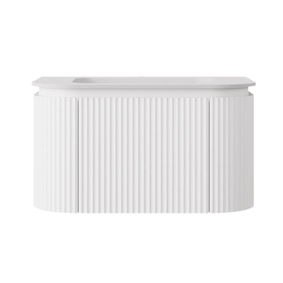 LUKKA ESTELLA MATTE WHITE 750MM CURVE SINGLE BOWL WALL HUNG VANITY