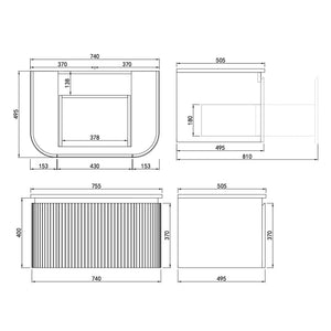 LUKKA ESTELLA MATTE WHITE 750MM CURVE SINGLE BOWL WALL HUNG VANITY