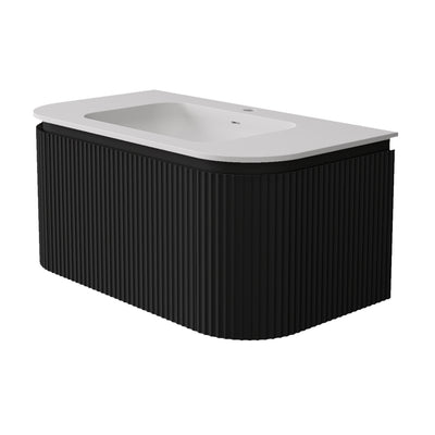 LUKKA ESTELLA MATTE BLACK 900MM CURVE SINGLE BOWL WALL HUNG VANITY