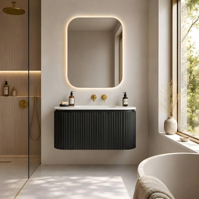 LUKKA ESTELLA MATTE BLACK 900MM CURVE SINGLE BOWL WALL HUNG VANITY