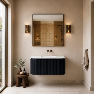 LUKKA ESTELLA MATTE BLACK 900MM CURVE SINGLE BOWL WALL HUNG VANITY
