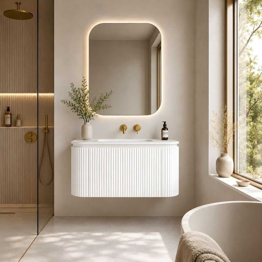 LUKKA ESTELLA MATTE WHITE 900MM CURVE SINGLE BOWL WALL HUNG VANITY