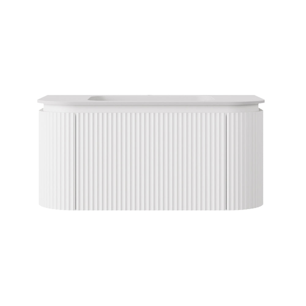 LUKKA ESTELLA MATTE WHITE 900MM CURVE SINGLE BOWL WALL HUNG VANITY