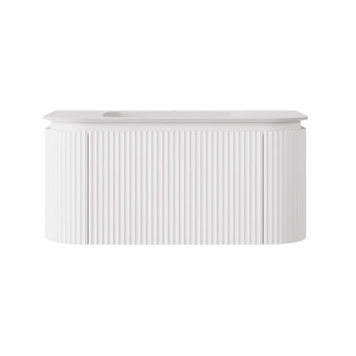 LUKKA ESTELLA MATTE WHITE 900MM CURVE SINGLE BOWL WALL HUNG VANITY
