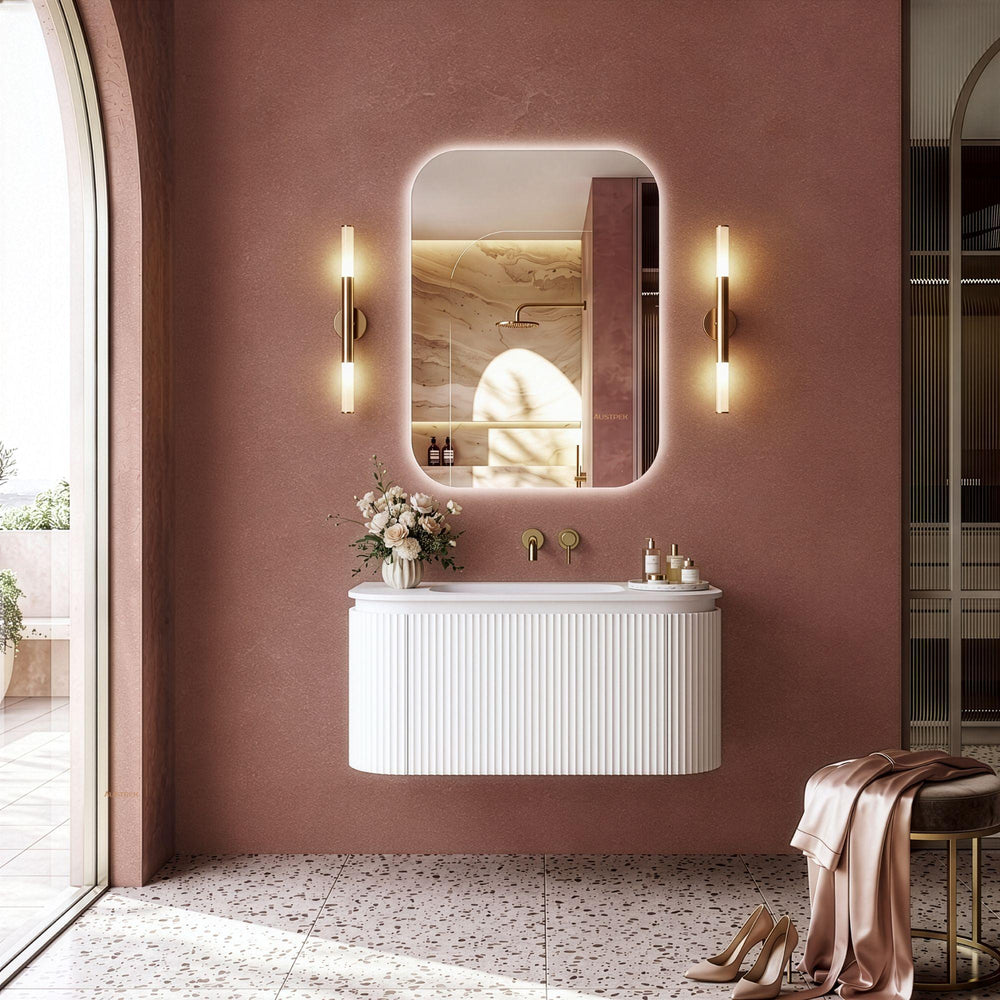 LUKKA ESTELLA MATTE WHITE 900MM CURVE SINGLE BOWL WALL HUNG VANITY