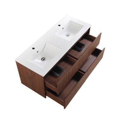 LUKKA GLADSTONE MODERN MOCHA OAK 1200MM DOUBLE BOWL WALL HUNG VANITY