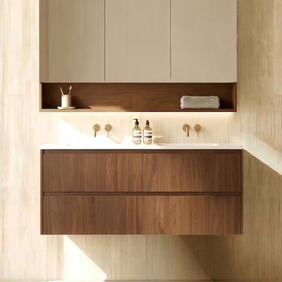 LUKKA GLADSTONE MODERN MOCHA OAK 1200MM DOUBLE BOWL WALL HUNG VANITY
