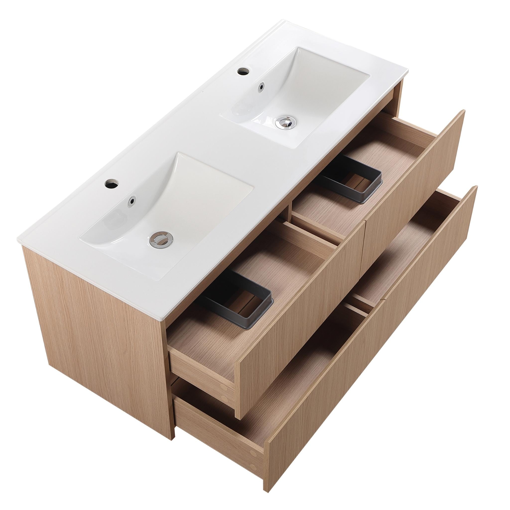 LUKKA GLADSTONE MODERN SANDY OAK 1200MM DOUBLE BOWL WALL HUNG VANITY