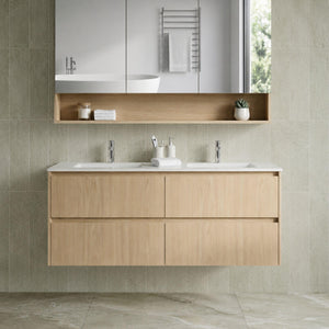 LUKKA GLADSTONE MODERN SANDY OAK 1200MM DOUBLE BOWL WALL HUNG VANITY