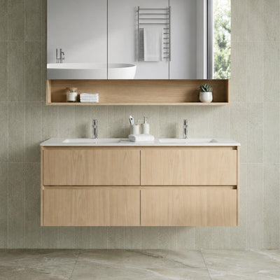 LUKKA GLADSTONE MODERN SANDY OAK 1200MM DOUBLE BOWL WALL HUNG VANITY