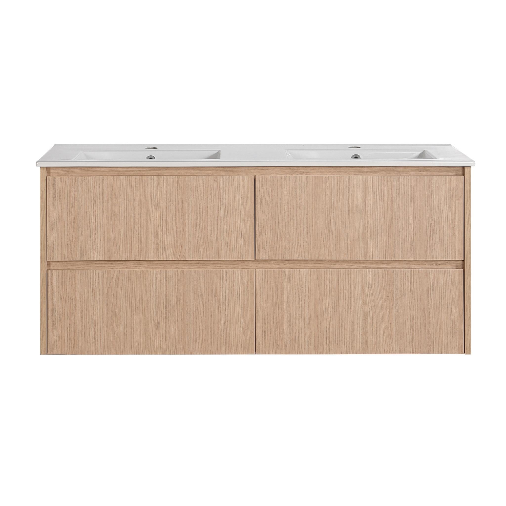 LUKKA GLADSTONE MODERN SANDY OAK 1200MM DOUBLE BOWL WALL HUNG VANITY